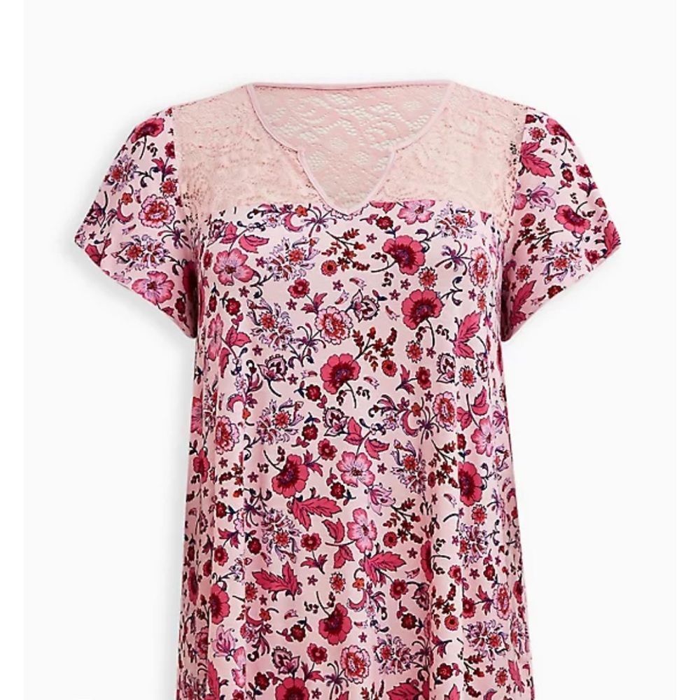 TORRID KNIT JERSEY LACE SLEEVE TOP SIZE 2 PINK AND FLORAL NEW WITH TAGS